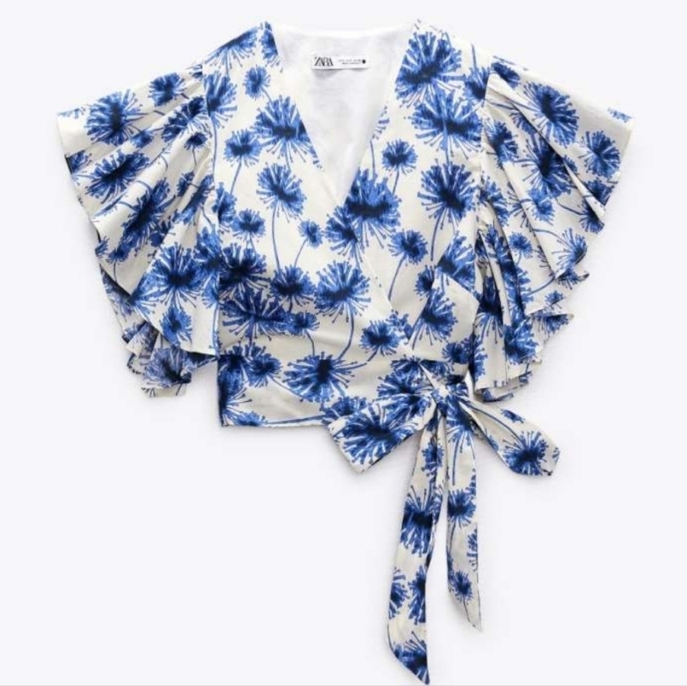 ❤️ NWT! ZARA FLORAL WRAP CROP TOP, XS